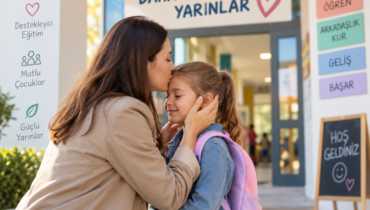 Okula uyum sürecinde çocuğuyla vedalaşan anne – Bilmer Akademi